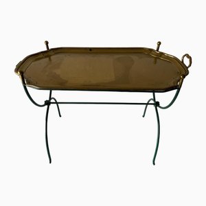 Mid-Century French Green Folding Body Table with Brass Tray, 1950s