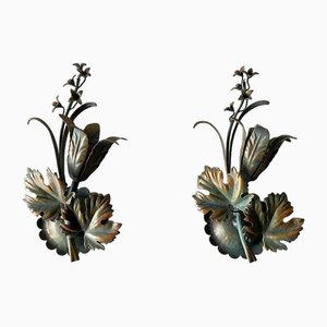 German Green and Orange Flower Sconces in Metal, 1960s, Set of 2