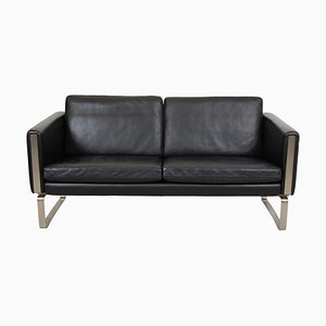 CH-102 2-Seater Sofa in Black Patinated Leather by Hans J. Wegner for Carl Hansen & Søn