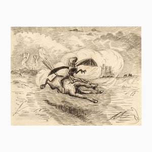 Dopo Richard Doyle, Demone in fuga a cavallo, metà del 1800, disegno a inchiostro