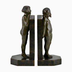 Fermalibri Art Déco in bronzo di Raoul Benard, 1930, set di 2