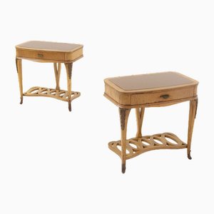 Italian Bedside Tables in Brass and Glass attributed to Paolo Buffa, 1950s, Set of 2