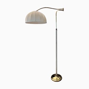 Italian Adjustable Floor Lamp with a Cream Leather Trim, 1960s