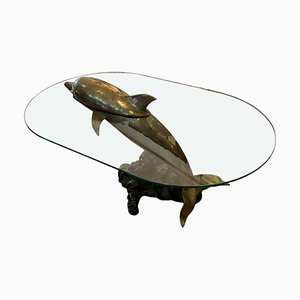 Mid-Century French Brass and Glass Dolphin Coffee Table, 1960s