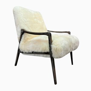 Vintage Art Deco Occasional White Sheepskin Chair