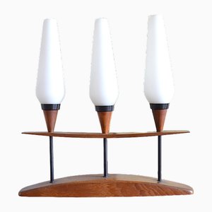Lámpara de mesa Trio de teca y vidrio opalino, años 60