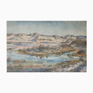 Louys Van Den Bussche, Les dunes sur la côte belge, 1927, Watercolor on Paper, Framed