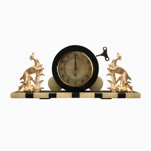 Horloge Art Déco en Marbre et Laiton, 1930s
