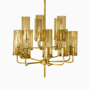 Chandelier Model T434/15 in Brass and Glass by Hans-Agne Jakobsson, Sweden, 1960s