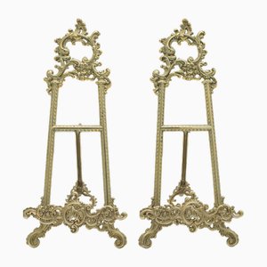 Antique English Picture Stands in Brass, 1920s, Set of 2
