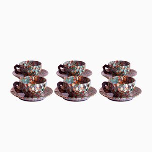 Neriage Mosaic Tea Set by Jean Gerbino for Vallauris 1930s, Set of 12