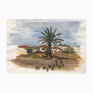 Lison Favarger, Paysage côtier, 1953, Watercolor on Paper