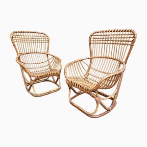 P04 Armchairs in Malacca and Bamboo, 1960s, Set of 2