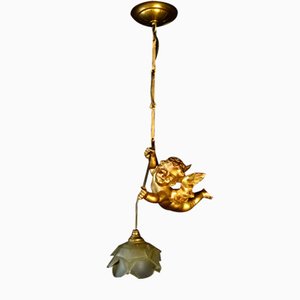 Antique French Ceiling Lamp with Angel, 1915