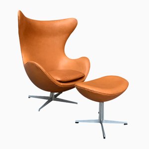 Silla Egg y otomana de Arne Jacobsen para Fritz Hansen, años 60. Juego de 2