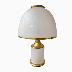 Large Italian Brass & Murano Glass Mushroom Lamp from F. Fabbian, 1970s