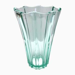 Vintage French Art Deco Aquamarine Mold-Blown Glass Vase, 1940s
