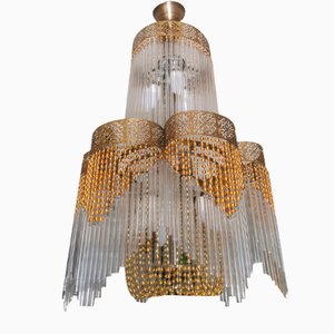 Art Deco Chandelier in Brass and Glass, 1940s
