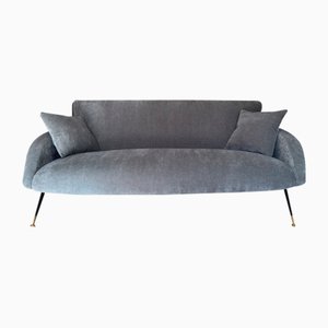Mid-Century Italian Sofa 3-Seat in Grey-Blue Velvet, 1955