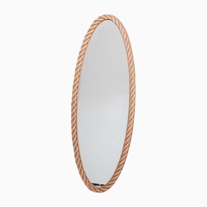 Mid-Century French Rope Oval Mirror attributed to Adrien Audoux & Frida Minet, 1960s