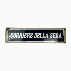 Vintage Italian Blue & White Enamel Corriere Della Sera Newspaper Sign, 1950s