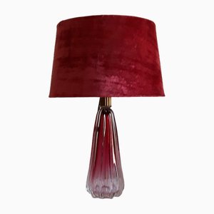 Vintage Belgian Table Lamp with Red Crystal Glass Foot and Red Fabric Screen from Cristalleries De Val St Lambert, 1970s