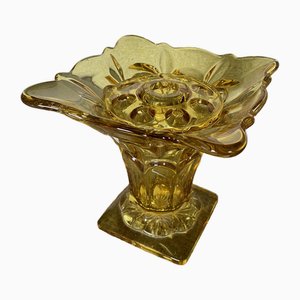 Yellow Glass Luxval Flower Serving Plate, 1930s