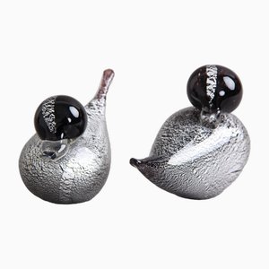 Italian Ducks with Black and Silver Effects in Murano Glass, 1970s, Set of 2