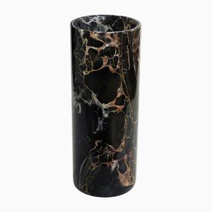 Large Cylindrical Vase in Veined Black Marble, 1980s