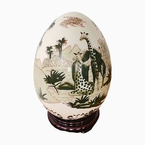 Vintage Porcelain Egg with African Safari Animal Style Decoration, 1970s