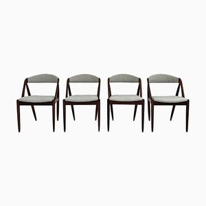 Danish Teak and Grey Wool Model 31 Dining Chairs attributed to Kai Kristiansen, 1960s, Set of 4