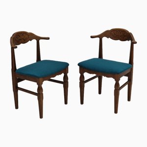 Danish Oak and Wool Chairs by Henning Kjærnulf, 1960s, Set of 2