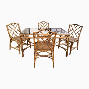 Dining Table and Rattan Chairs, Set of 5