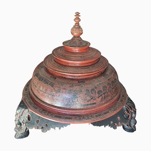 Grand Bol Hsun-Ok Laqué et Peint à la Main, Birmanie, 20ème Siècle, Set de 5