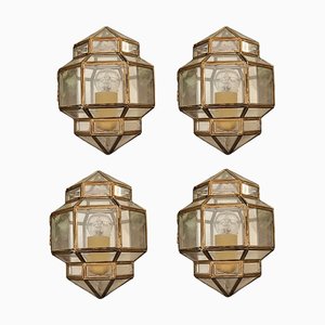 Vintage Spanish Sconces in Brass and Glass, Set of 4