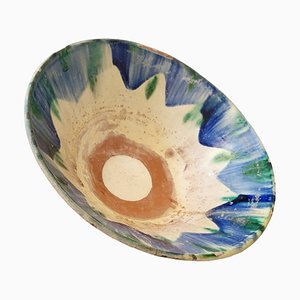 Piatto antico in ceramica smaltata blu e verde, Spagna, XIX secolo