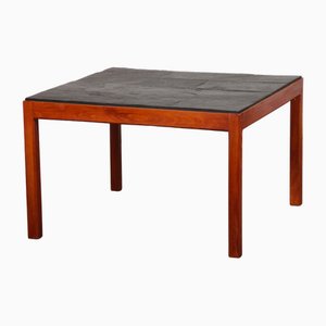 Mesa de centro vintage de madera y pizarra, años 70