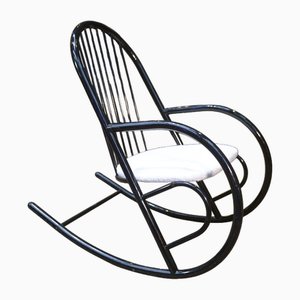Black Lacquered Rocking Chair with White Fabrics, 1970s