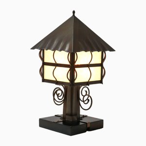 Arts & Crafts Patinated Wrought Iron Table Lamp, 1900s