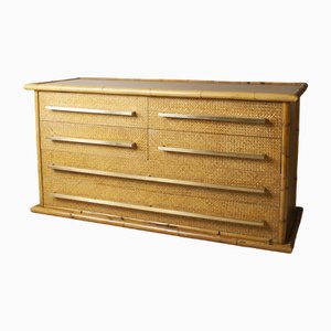 Italian Bamboo & Wicker Sideboard with Drawers and Brass Handles, 1960s