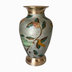 20th Century Art Deco Cloisoné Vase with Colored Flowers Pattern, France, 1940s