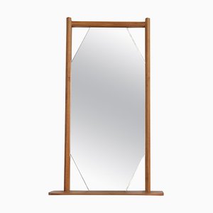 Espejo de pared hexagonal con marco de madera de haya y estantería, años 60