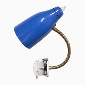 Mid-Century Blue Gooseneck Clip Adjustable Wall Lamp, 1960s