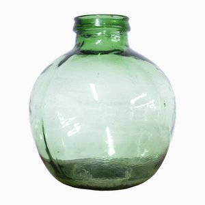 Vintage Green Handblown Glass Bottle Demijohn attributed to Viresa, 1970s