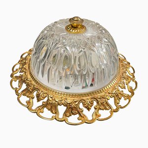 Hollywood Regency Ceiling Lamp in Brass and Glass