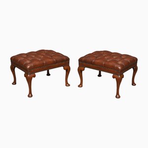 Leather Upholstered Stools, 1890s, Set of 2