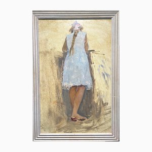 Klara Vlassova, Girl in a Blue Dress, 1960s, Oil