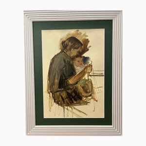 Klara Vlassova, Mother with Child, 1970s, Oil, Framed