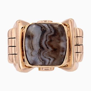 French Zoned Agate 18 Karat Yellow Gold Signet Ring, 1935
