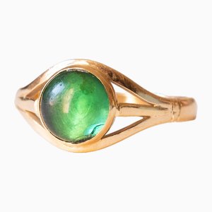 18k Yellow Gold with Green Glass Paste Ring, 1940s